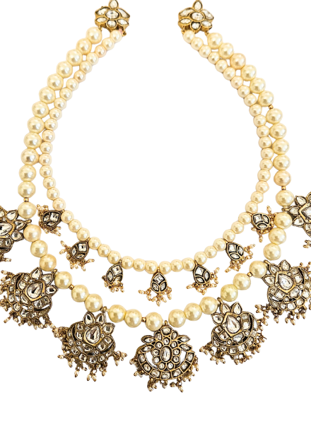Kundan drop pearl necklace