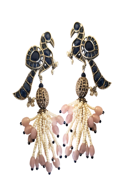Blue and rose quartz bird earrings