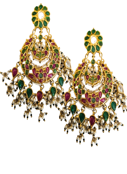 Delicate ruby and green onyx chandbalis