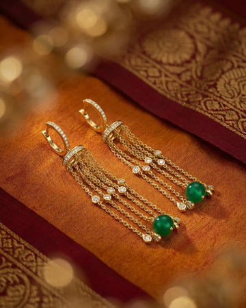 Gold earrings with green gemstones 