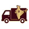 Icon of a truck with a map outline, likely representing logistics or delivery services.