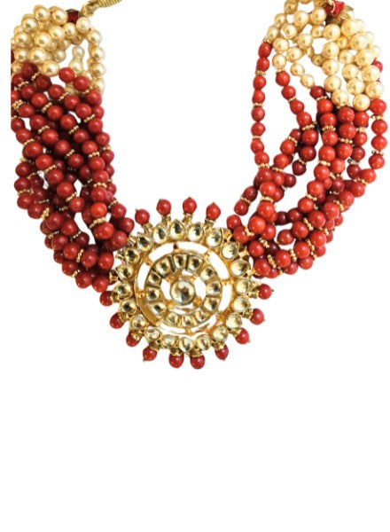 Carved Onyx and Pearl choker Red