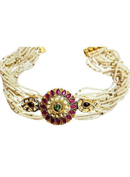 Carved Onyx and Pearl choker
