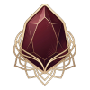 Decorative emblem with a maroon gemstone and gold accents