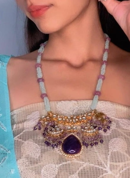 Kundan and amethyst drop necklace