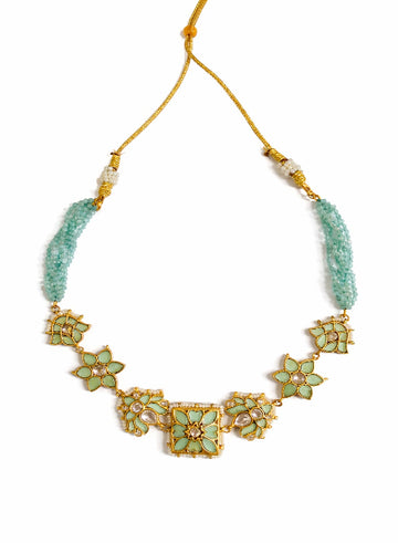 Pale blue and gold kundan choker