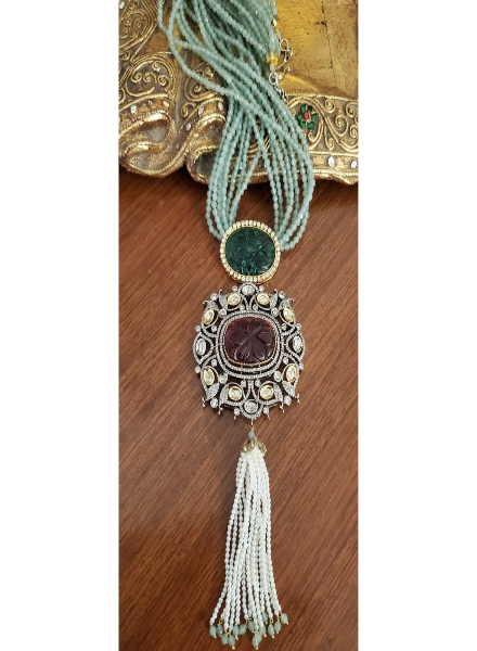 Antique jade and Ruby tassel necklace