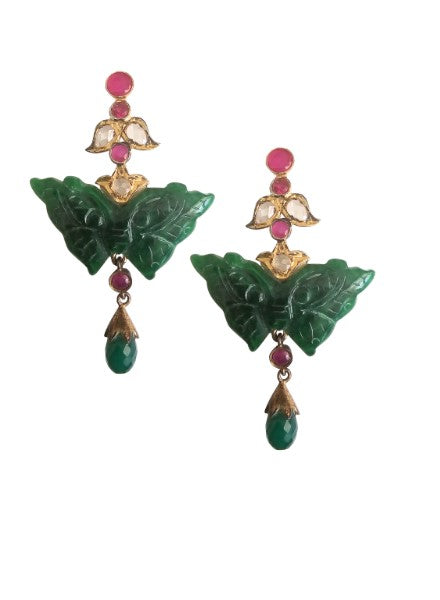 Green Jade butterfly earrings