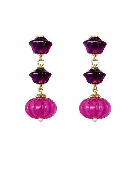 Pair of earrings with purple and pink beads 
