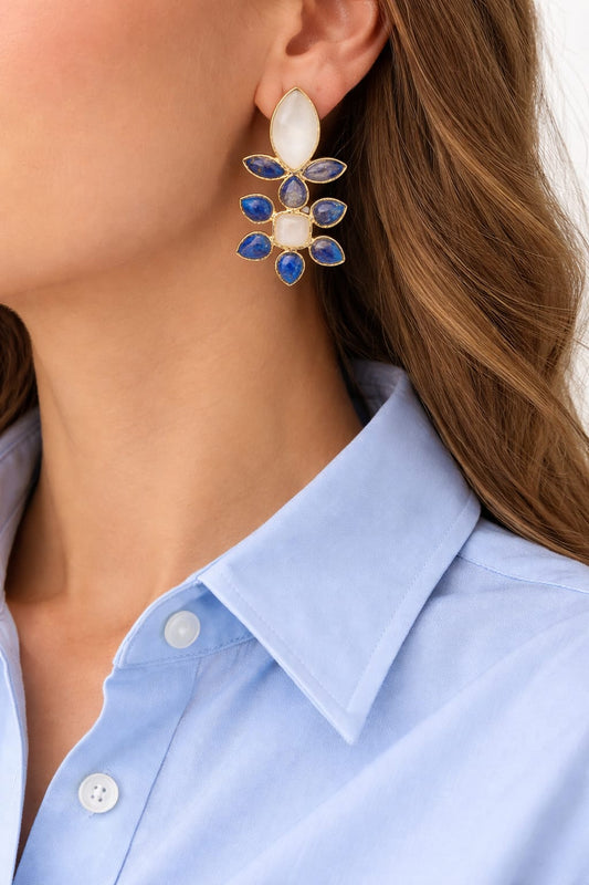 Moonstone and Lapiz flower Earrings