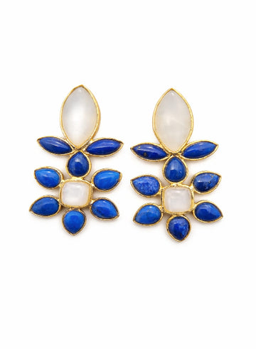 Moonstone and Lapiz flower Earrings