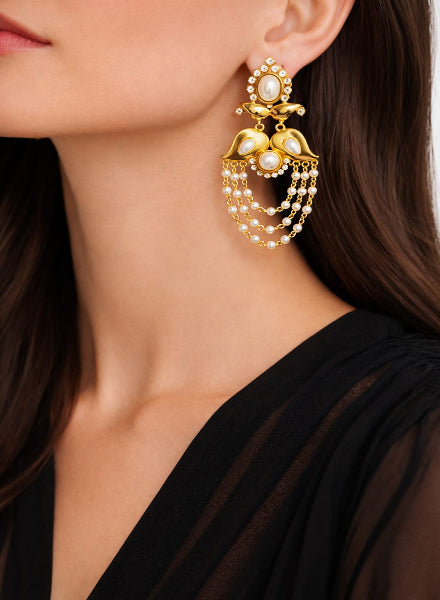Pearl pure silver hoop earrings