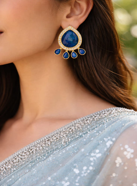 Lapiz Lazuli flower stud earrings