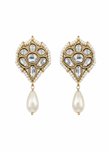 Pearl drop White Kundan Earrings