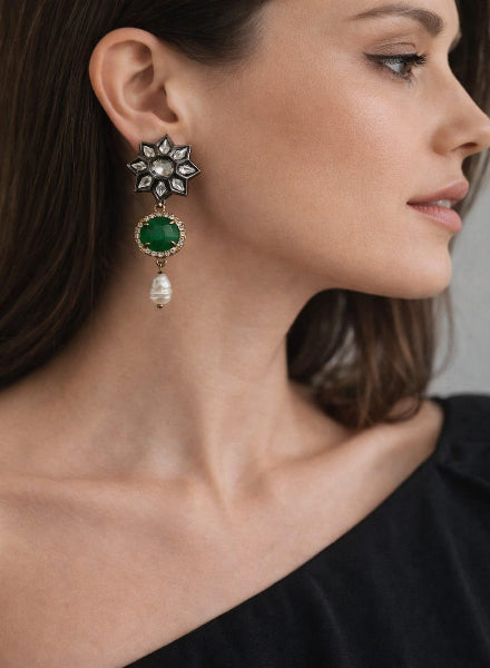 Kundan Green Onyx Earrings
