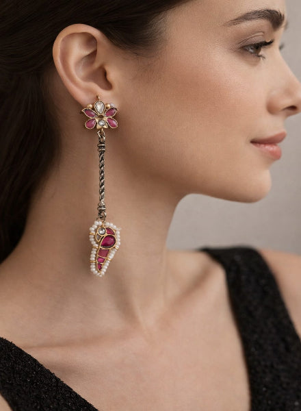 Ruby Kundan Bird Earrings