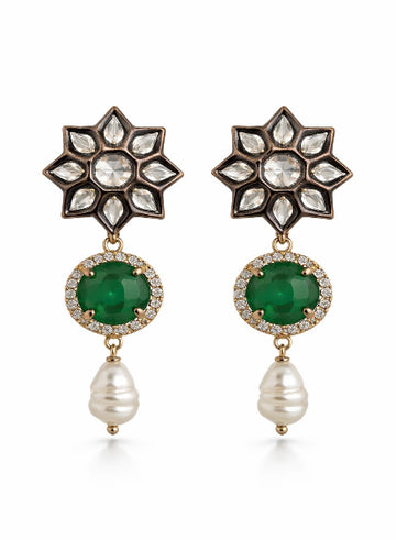 Kundan Green Onyx Earrings