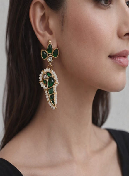 Green Kundan Bird Earrings