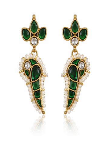 Green Kundan Bird Earrings