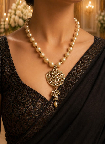 Pearl and Kundan fish necklace