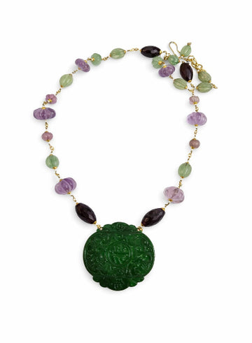 Vibrant Jade pendant with amethyst