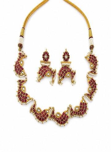 Ruby Kundan fish necklace set