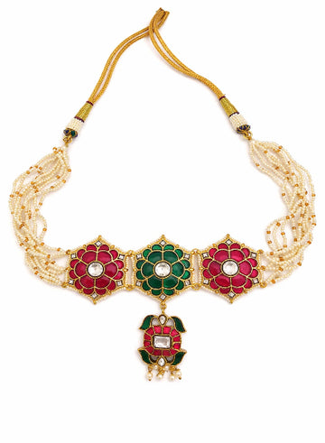 Multi string Pearl & Kundan choker