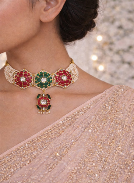 Multi string Pearl & Kundan choker