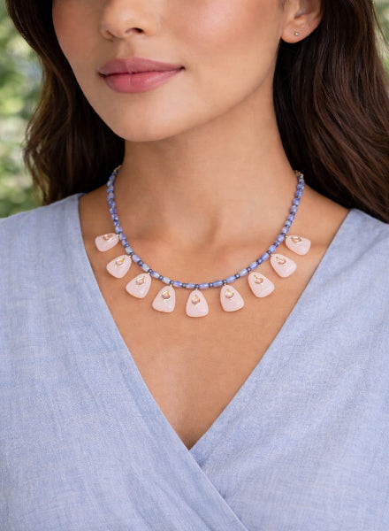 Minimalistic Rose quartz drop necklace