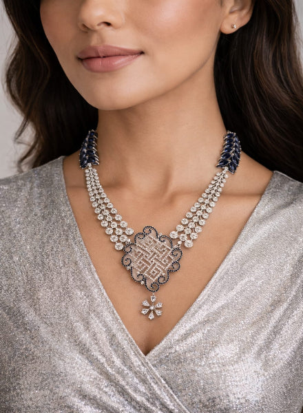 Vintage Zirconia blue agate necklace