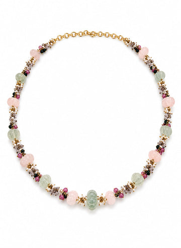 Rose quartz cluster necklace