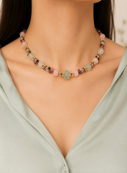 Rose quartz cluster necklace