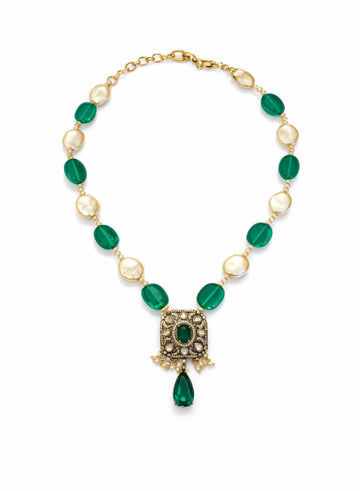 Pearl & Onyx Kundan pendant