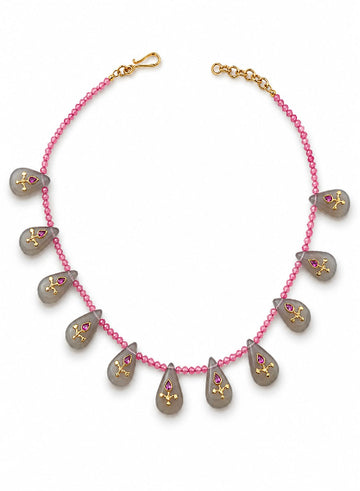 Grey agate drop kundan necklace