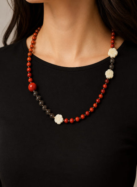 Coral Onyx beaded necklace