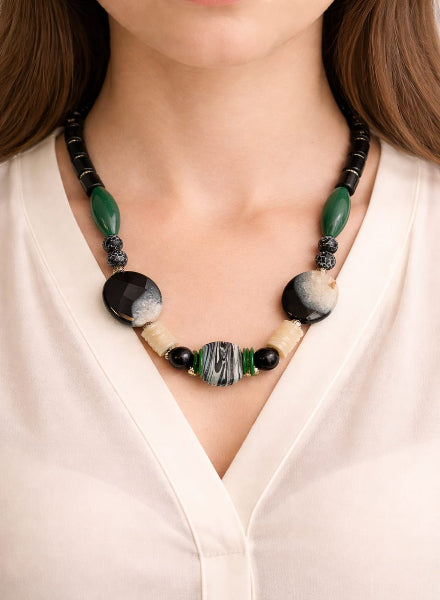 Jade and Onyx beaded necklace
