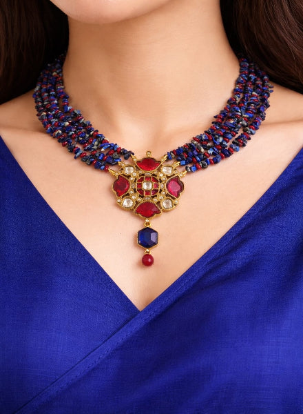 Lapiz and ruby pendant necklace