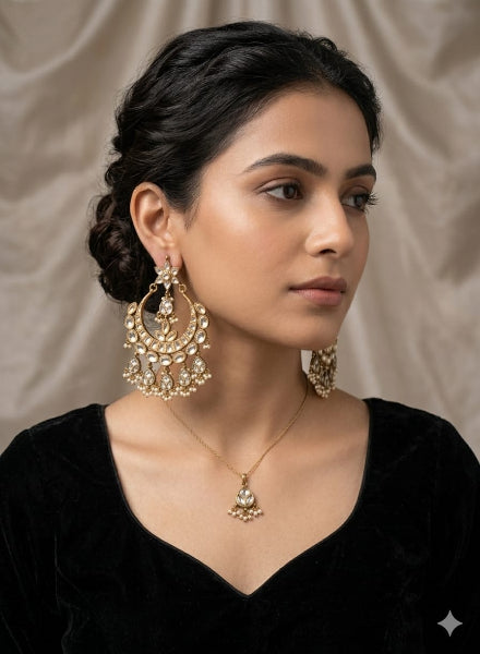 Chandbalis white kundan