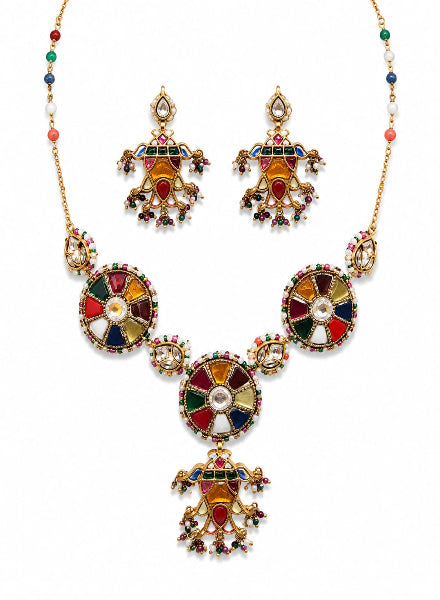 Navrattan kundan necklace set