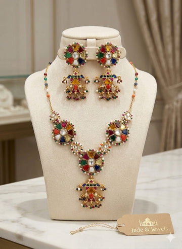 Navrattan kundan necklace set