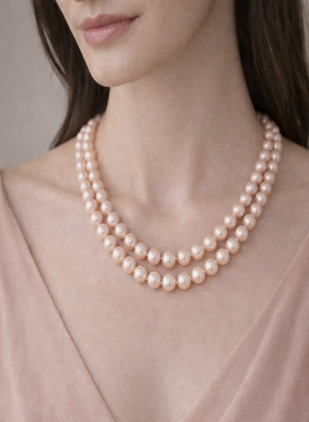 Pearl necklace worn by a model 