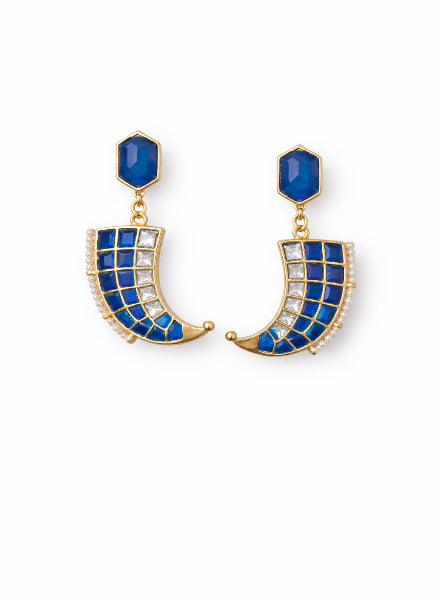 Pair of gold and blue earrings