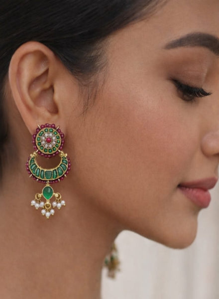 Close-up of a woman wearing a decorative earring 