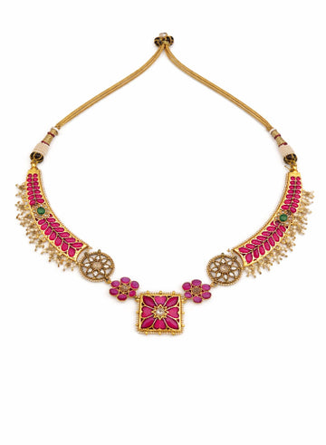Kundan geometric hasli necklace