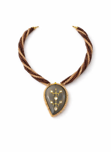 Smoky quartz kundan pendant necklace
