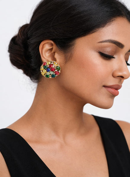 Multi coloured floral stud earrings