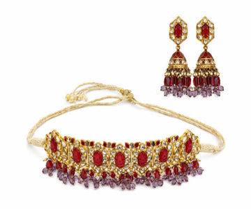 Choker kundan with rubellite and Amethyst