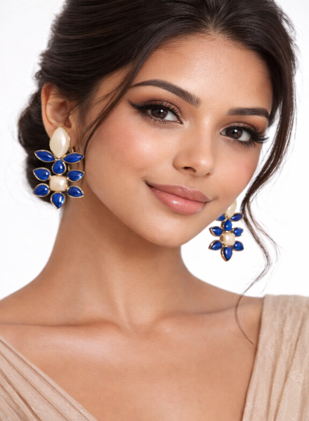 Moonstone & lapiz flower earrings