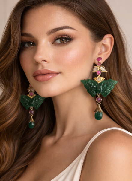 Green Jade butterfly earrings