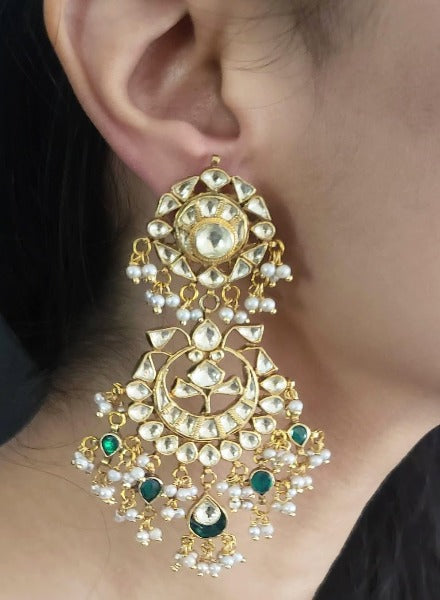 Kundan crescent earrings